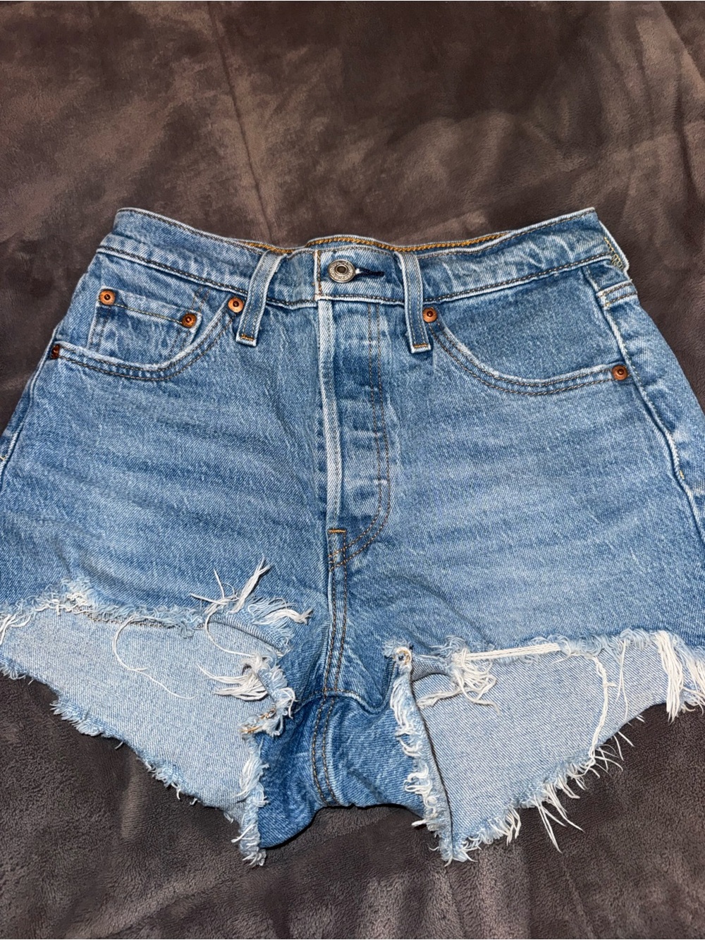 Levi's Light Blue Distressed High-Waist Denim Shorts